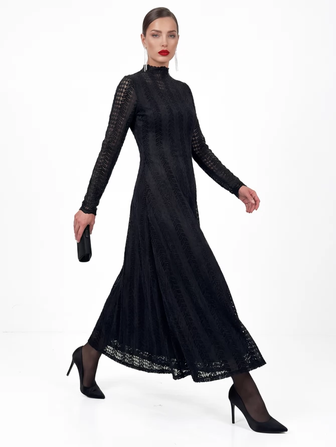 Платье теплое кружевное OD-846-5 черный