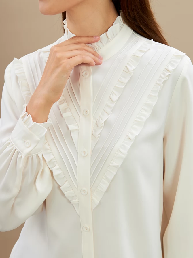Блузка с рюшами OD-884-5 сливочный