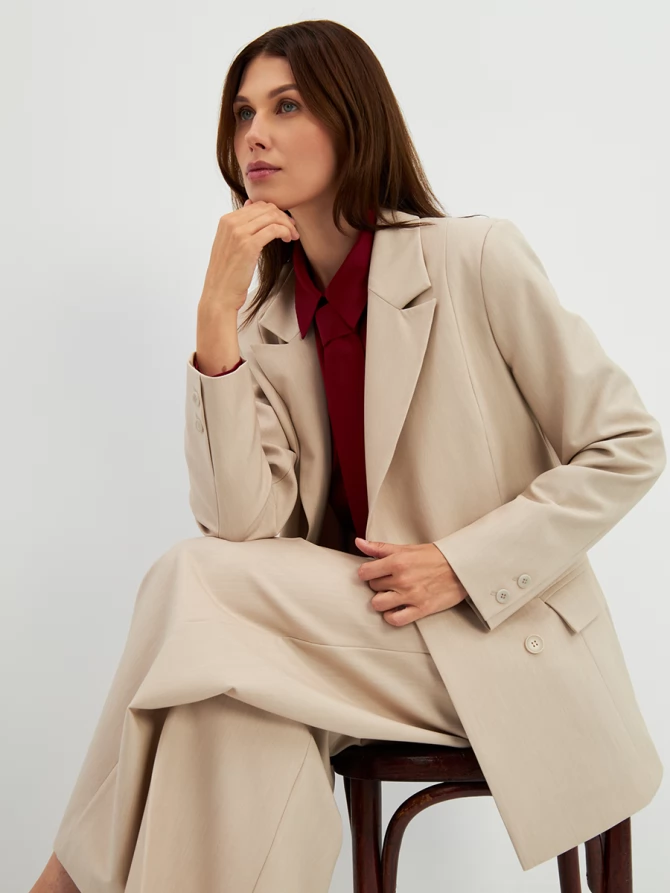 Жакет двубортный на подкладке OD-980-1 бежевый