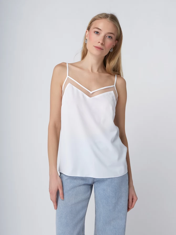 Топ с сеткой на бретелях OD-875-1 белый