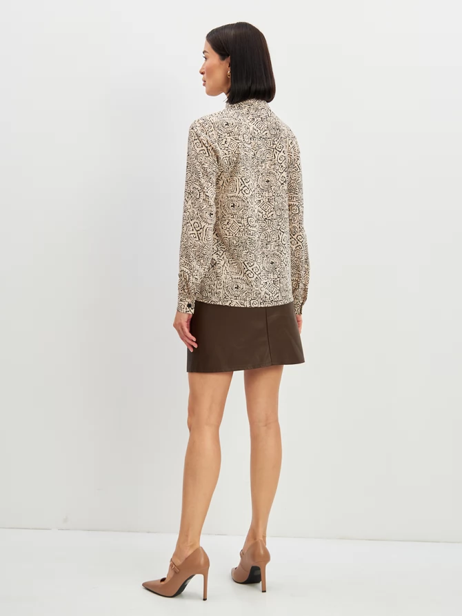 Блузка из шифона OD-887-2 бежевый с черным