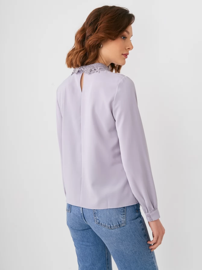 Блузка с кружевным воротником OD-861-4 светло-сиреневая