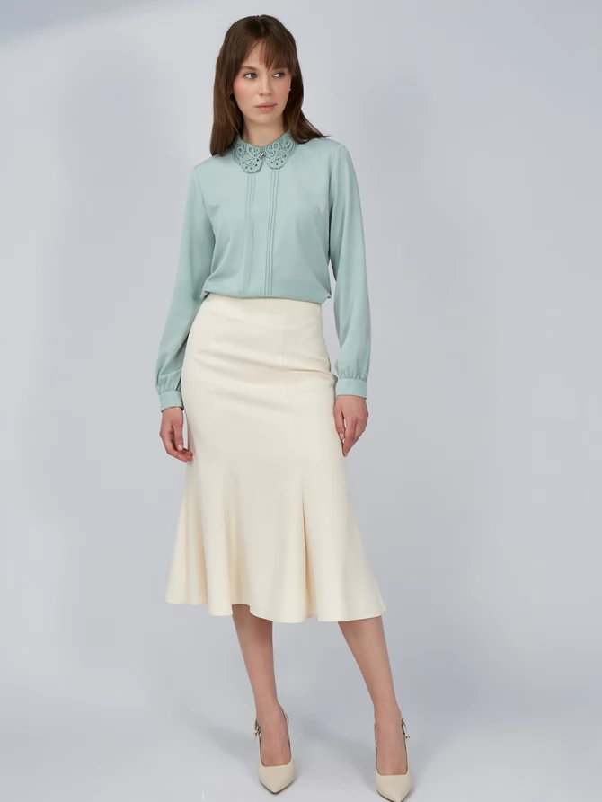 Блузка с кружевным воротником OD-861-5 светло-зеленый