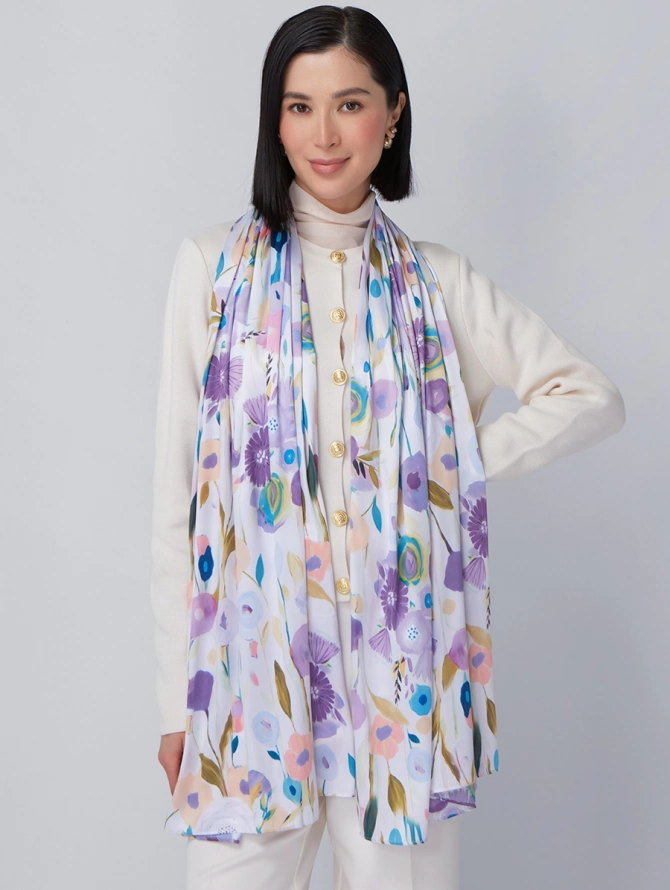 Палантин женский с акварельным цветочным принтом KSH16-1455-2