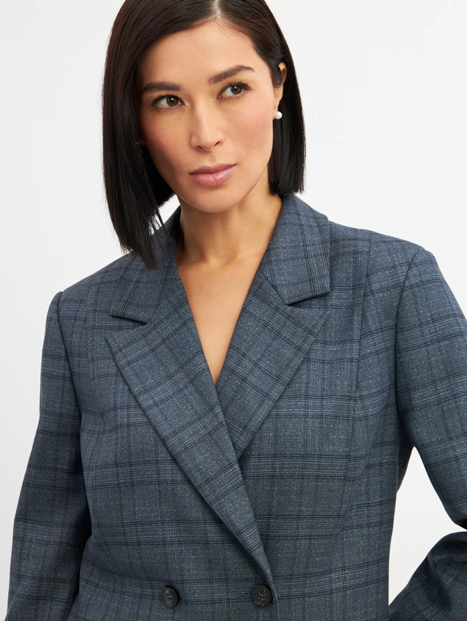 Жакет двубортный на подкладке OD-980-2 клетка серо-синяя