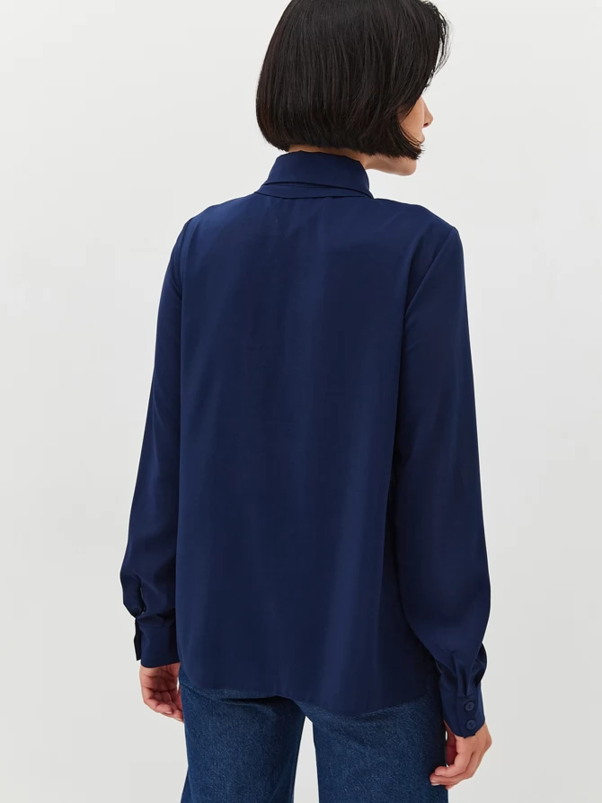 Блузка из шифона с двойным воротником OD-805-2 т. синий