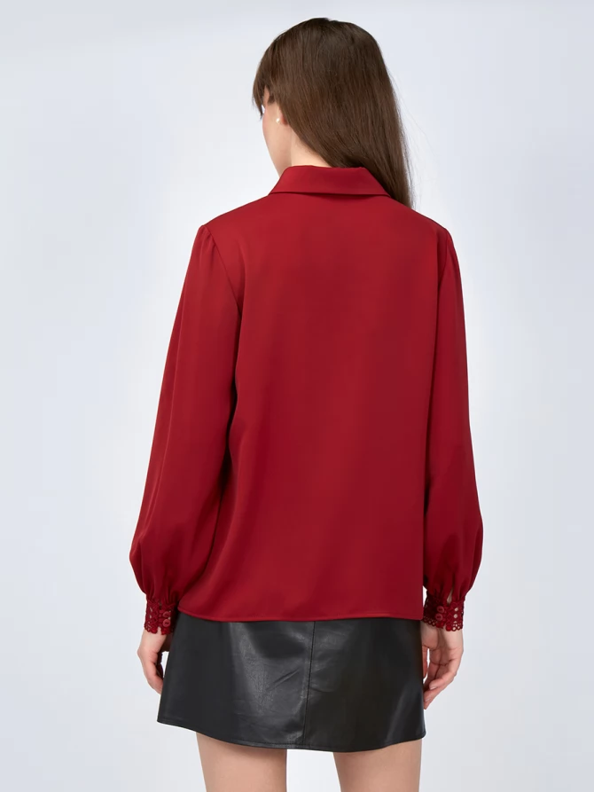 Блузка с кружевом OD-808-2 бордовый