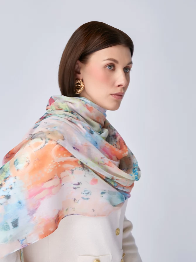 Палантин женский с акварельным принтом