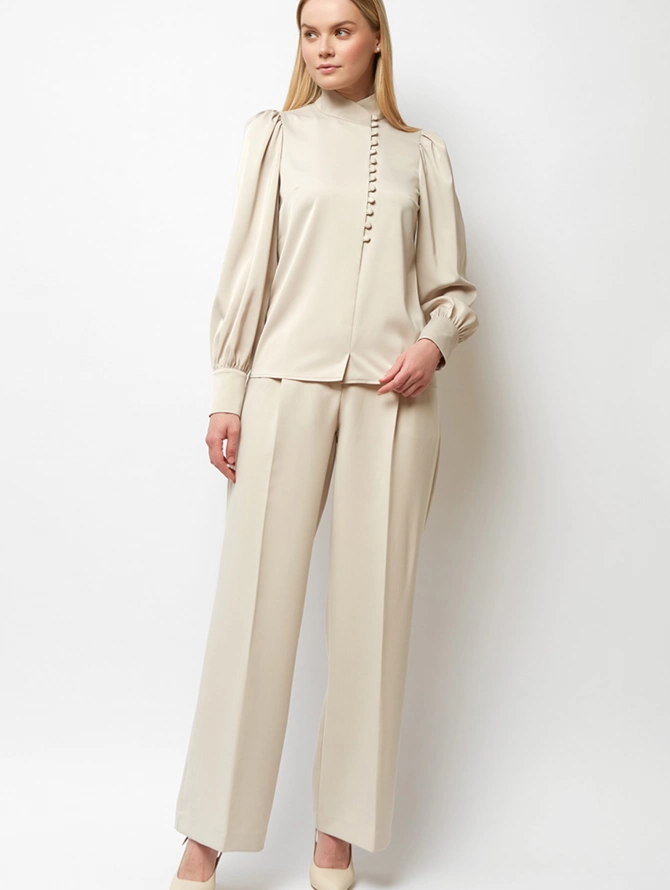 Блуза-косоворотка много пуговиц OD-550-17 светло-коричневый