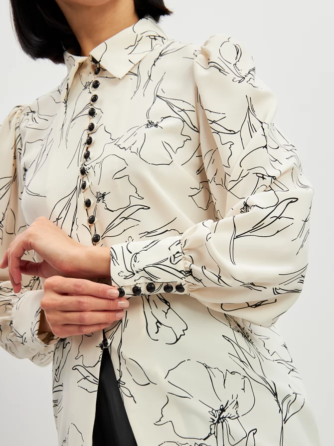 Блузка с принтом OD-639-29 белая черный цветок