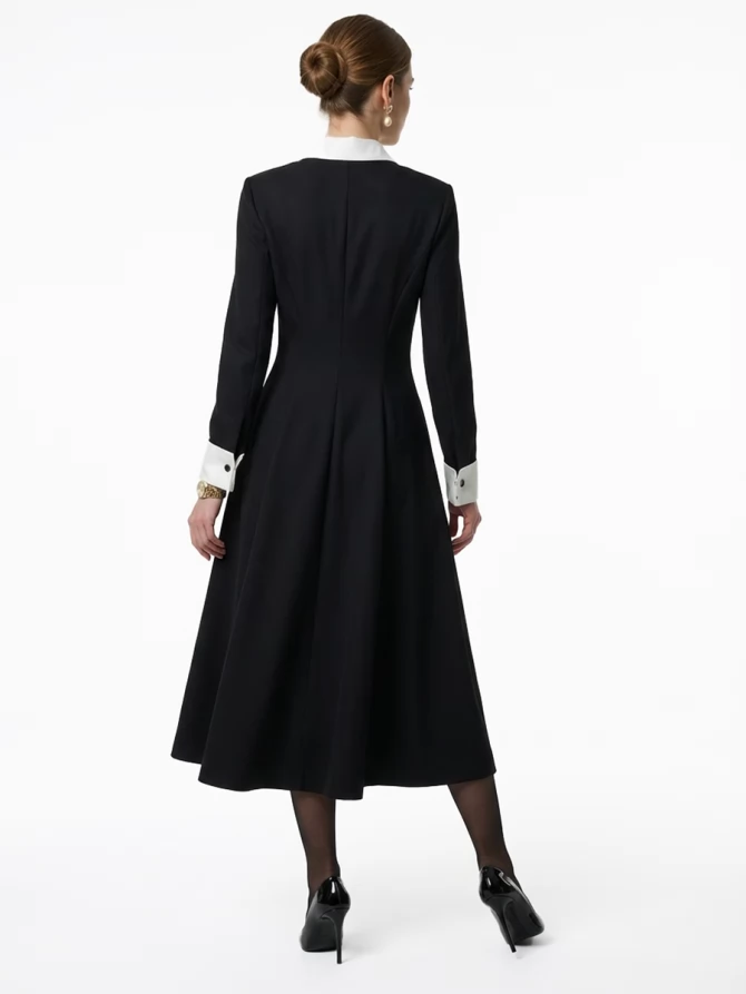 Платье черное из костюмной ткани с белой вставкой OD-1034-1