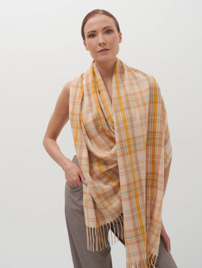 Палантин двусторонний в пастельную клетку с бахромой RH8-14516-3