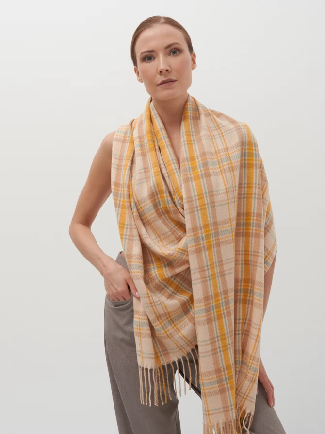 Палантин двусторонний в пастельную клетку с бахромой RH8-14516-3