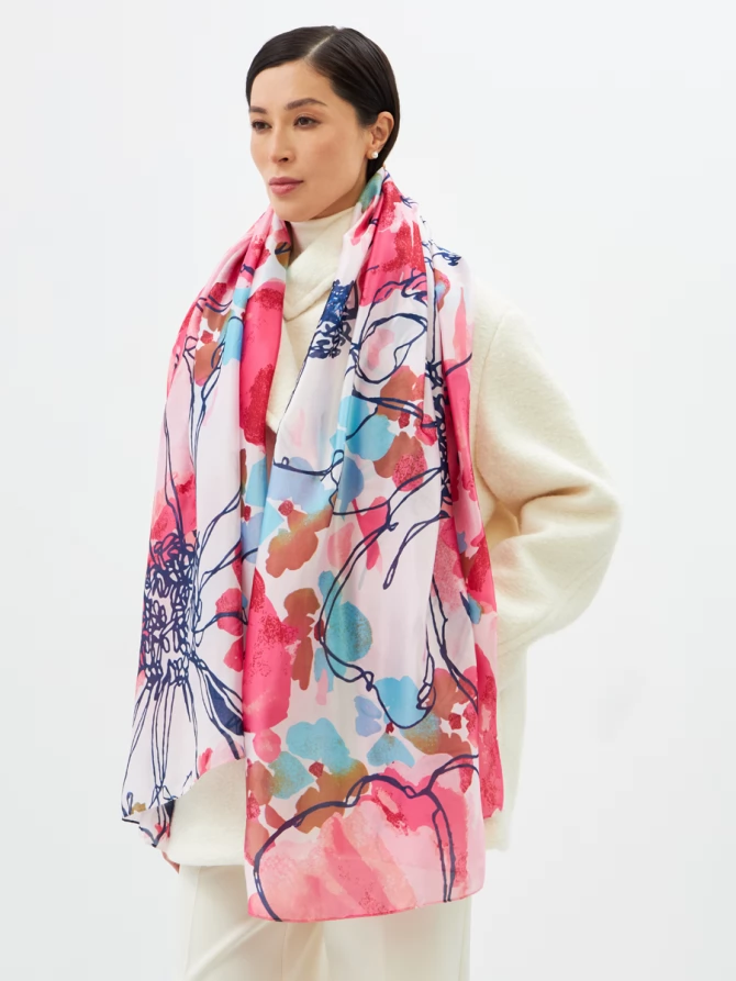 Палантин женский двусторонний с принтом арт-деко D2-1351-1