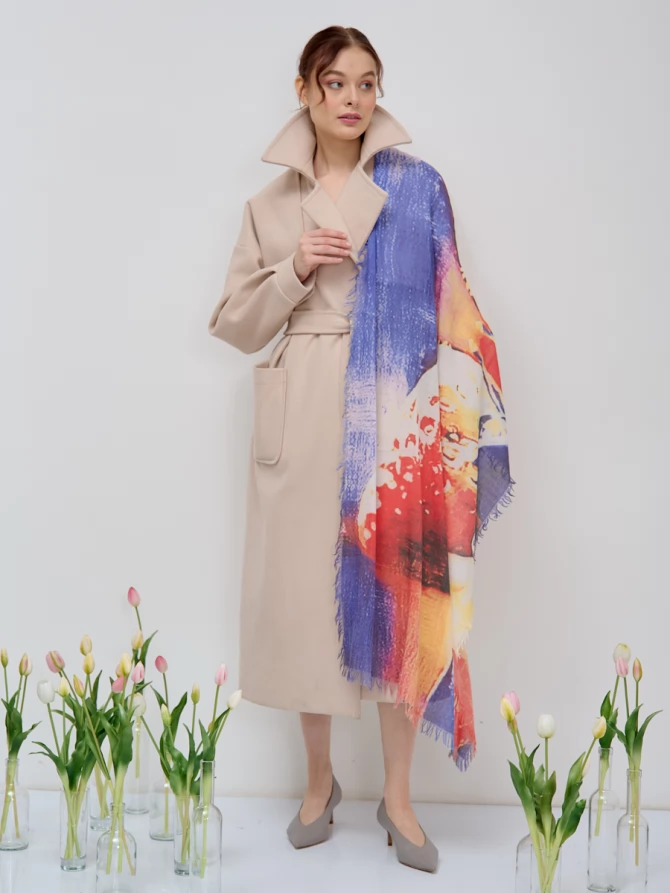 Палантин с ручной росписью и бахромой DR5-149-4