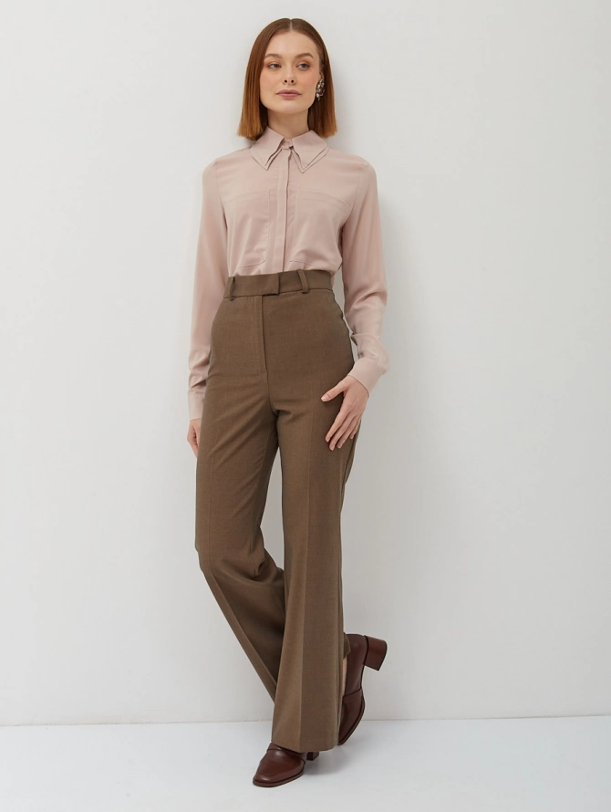 Блузка из шифона с двойным воротником OD-805-4 капучино