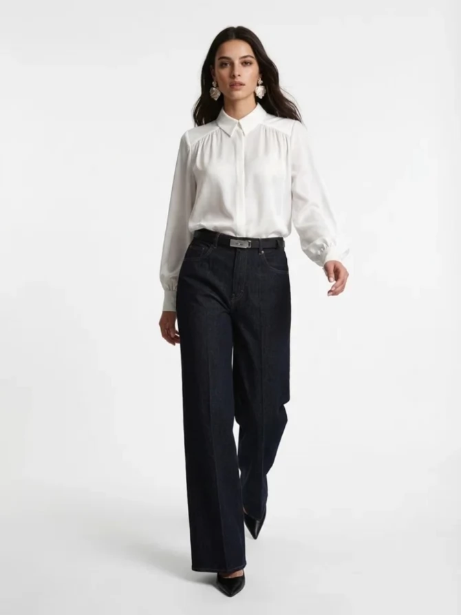 Блузка со сборкой и съемной пуговицей OD-971-1 белая