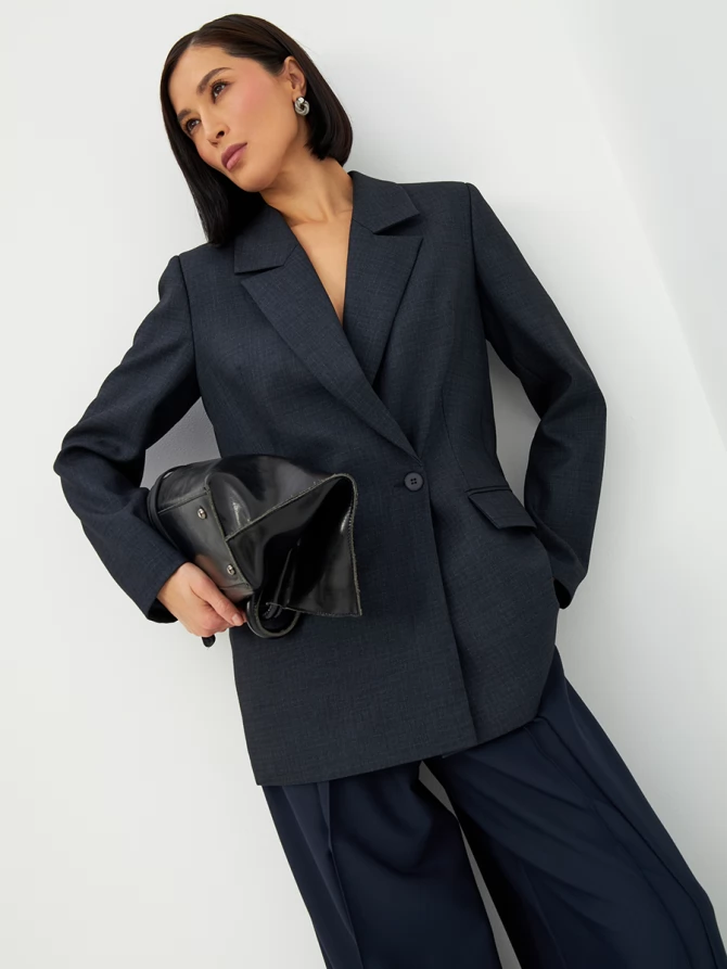 Жакет жакет из костюмной ткани OD-978-1 серо- синий