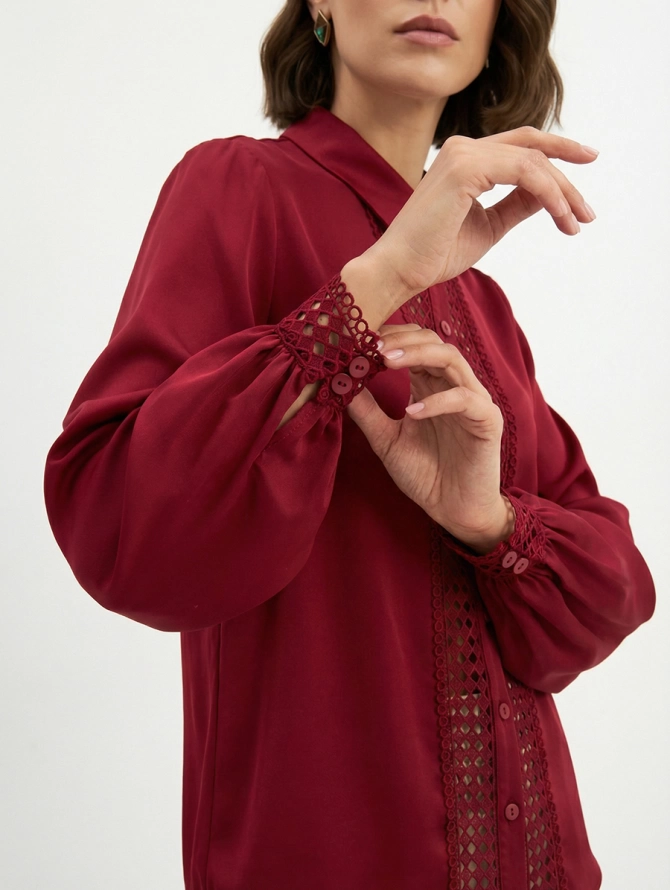 Блузка с кружевом OD-808-2 бордовый
