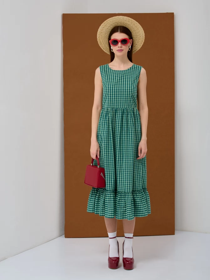 Платье из хлопка в зеленую клетку OD-792-3
