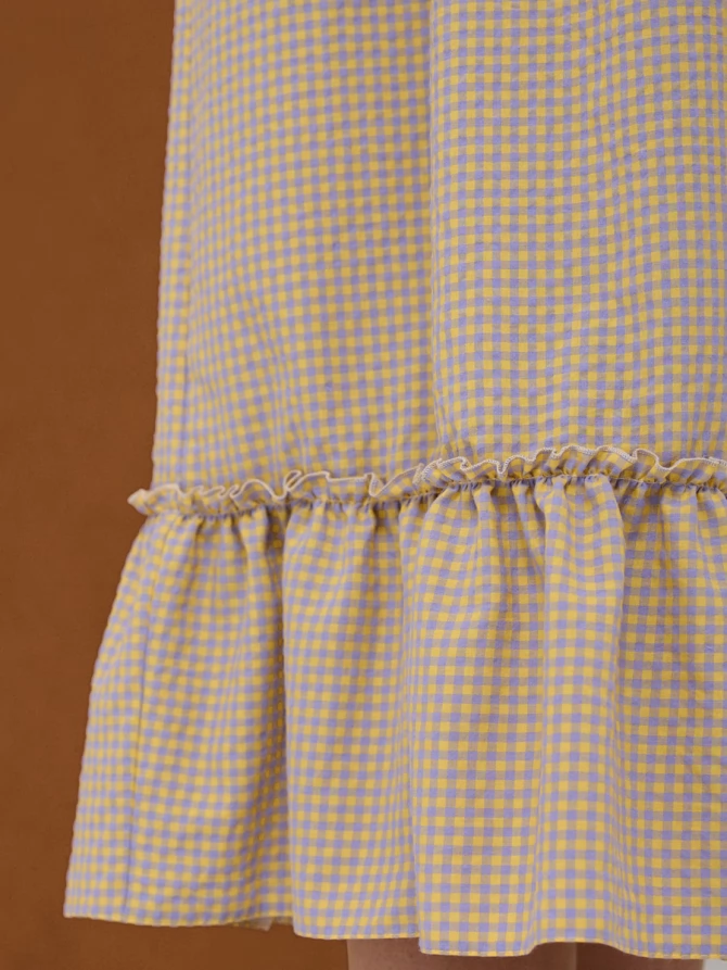 Платье хлопок OD-792-2 клетка желто-фиолетовая