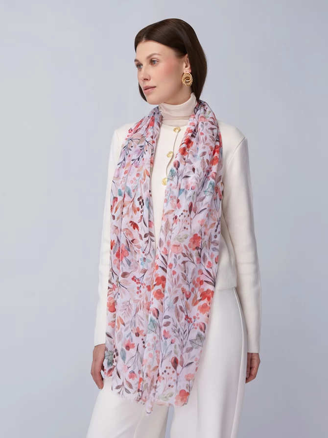 Палантин женский с акварельным цветочным принтом KSH16-125-2