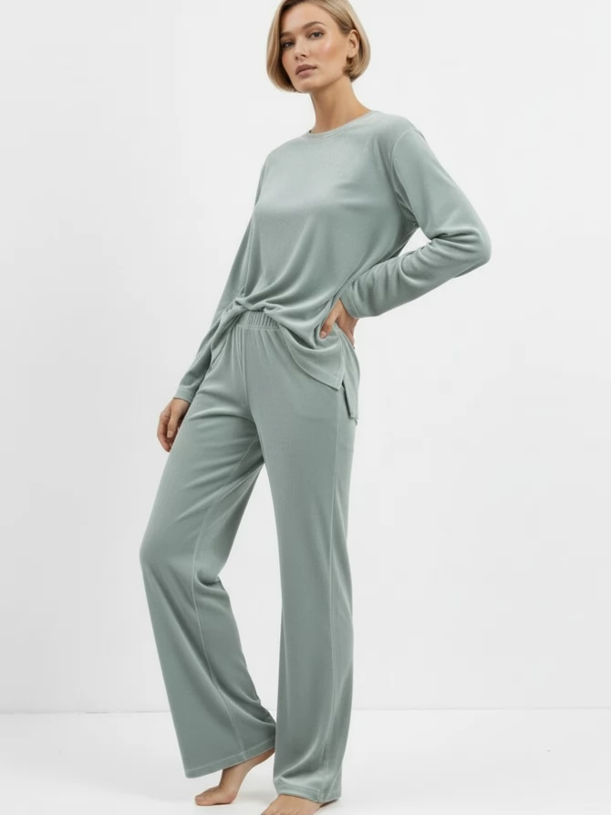 Костюм из велюра со съемным капюшоном и резинкой в комплекте OD-1009-2 зеленый