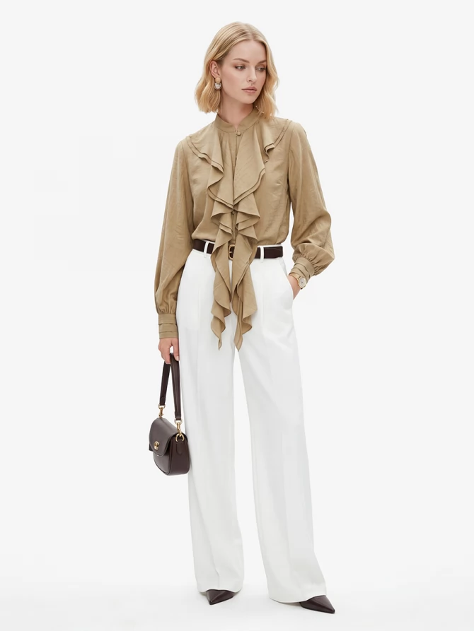 Блузкас отлетными рюшами OD-914-2 хаки