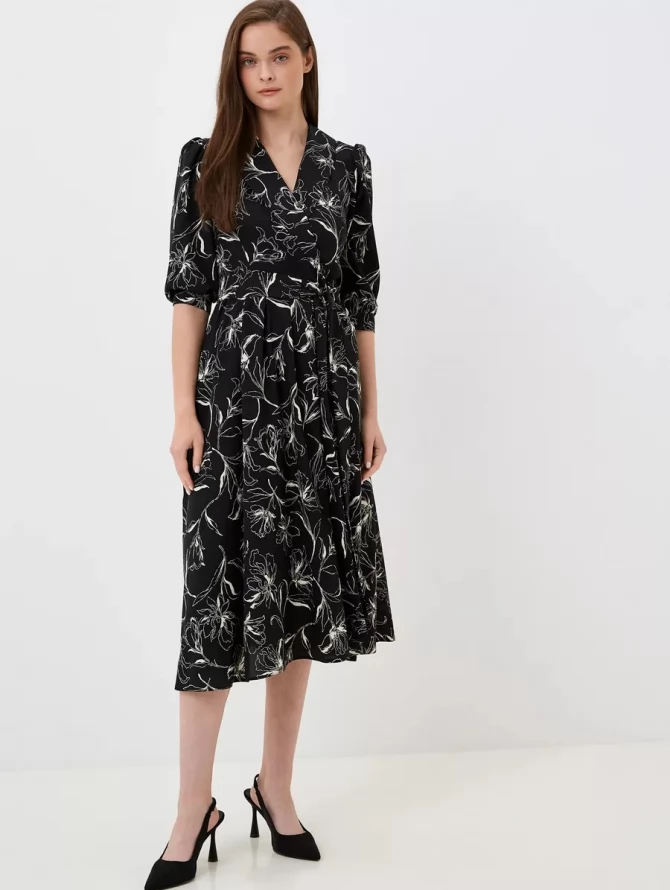 Платье с шалевым воротником OD-811-1 черный