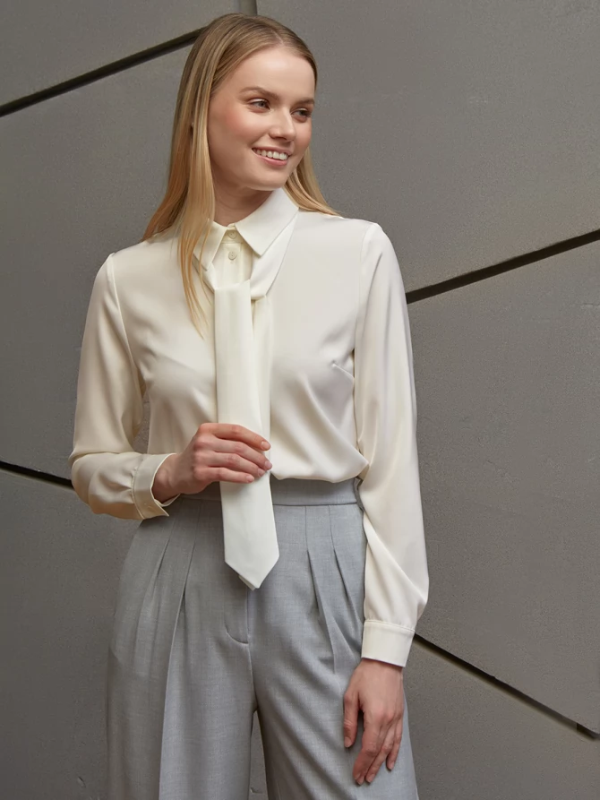 Блузка с галстуком  OD-881-7 сливочный
