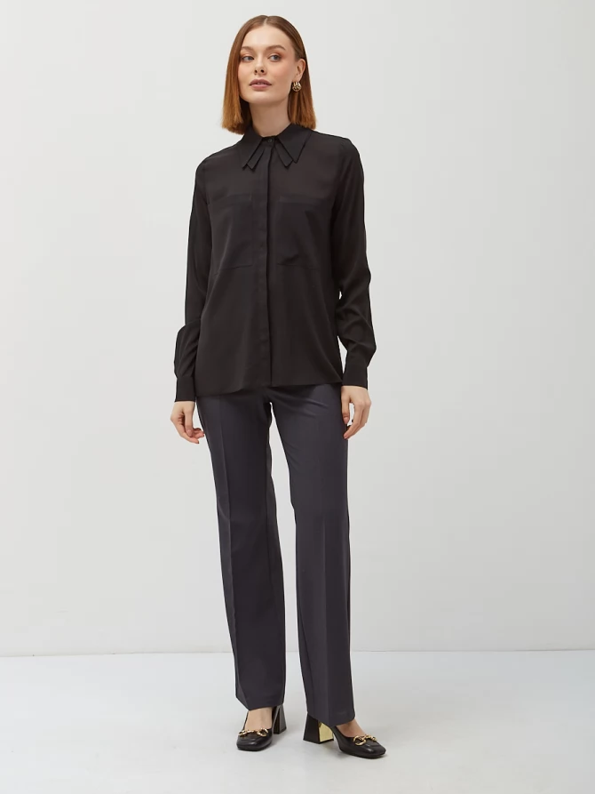 Блузка из шифона с двойным воротником OD-805-1 черный