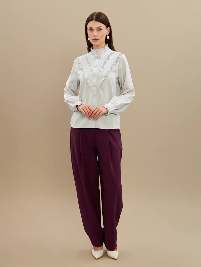 Блузка с рюшами OD-884-6 серо-коричневый