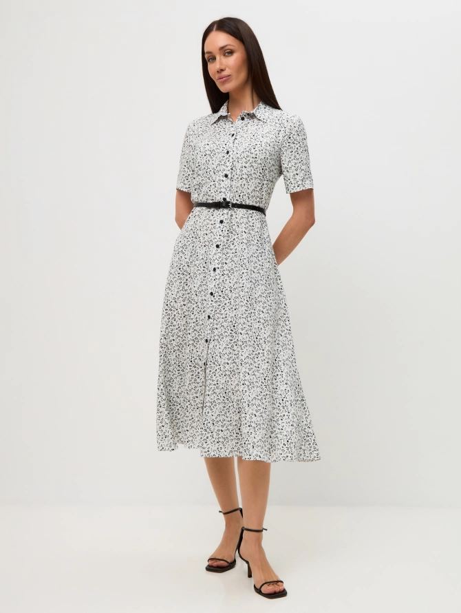 Платье-халат OD-873-2 веточки на белом