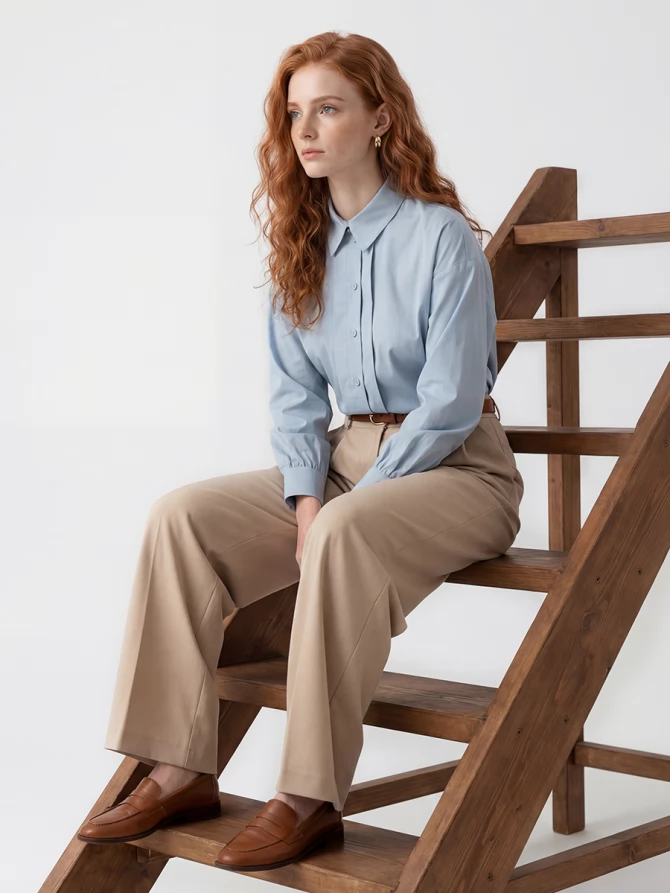 Рубашка со складками  OD-880-2 серо-голубой