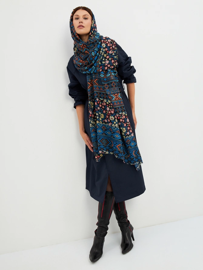 Палантин женский с этническим и цветочным узором