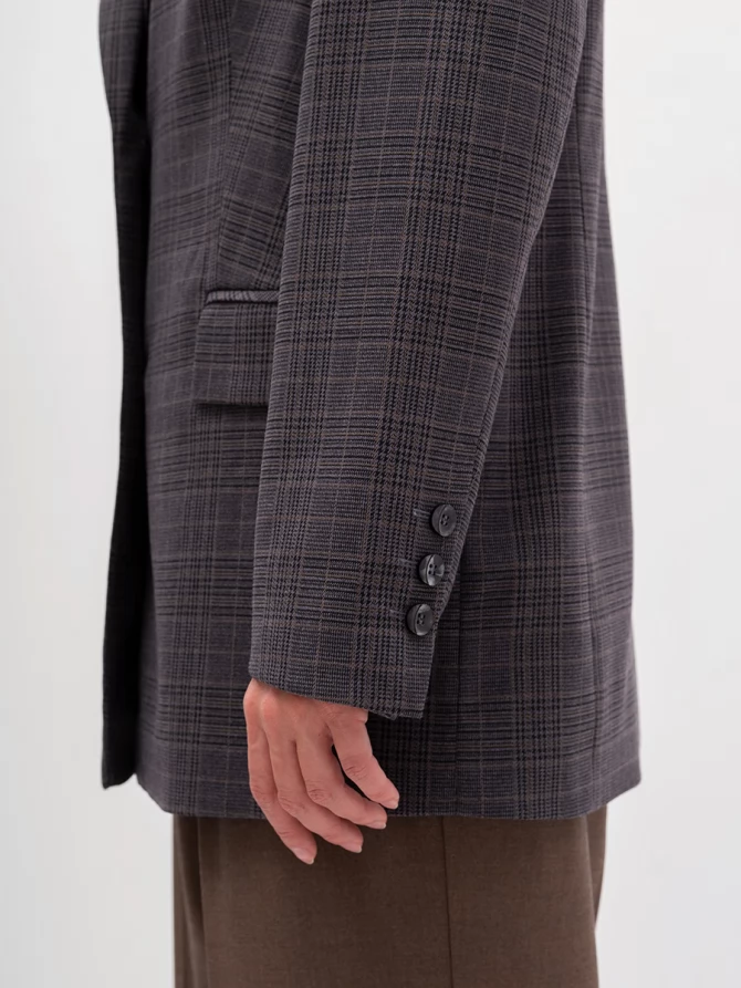 Жакет длинный OD-839-4 сине-бежевая клетка