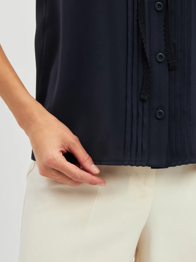 Блузка без рукавов с отделкой из тесьмы OD-973-2 т. синий