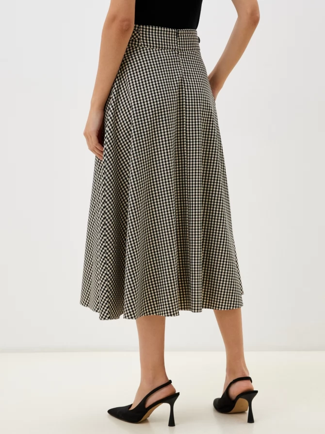 Юбка-колокол со сложным поясом OD-826-4 бежево-черная