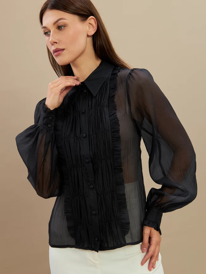 Блузка из органзы со сборкой OD-928-2 черный