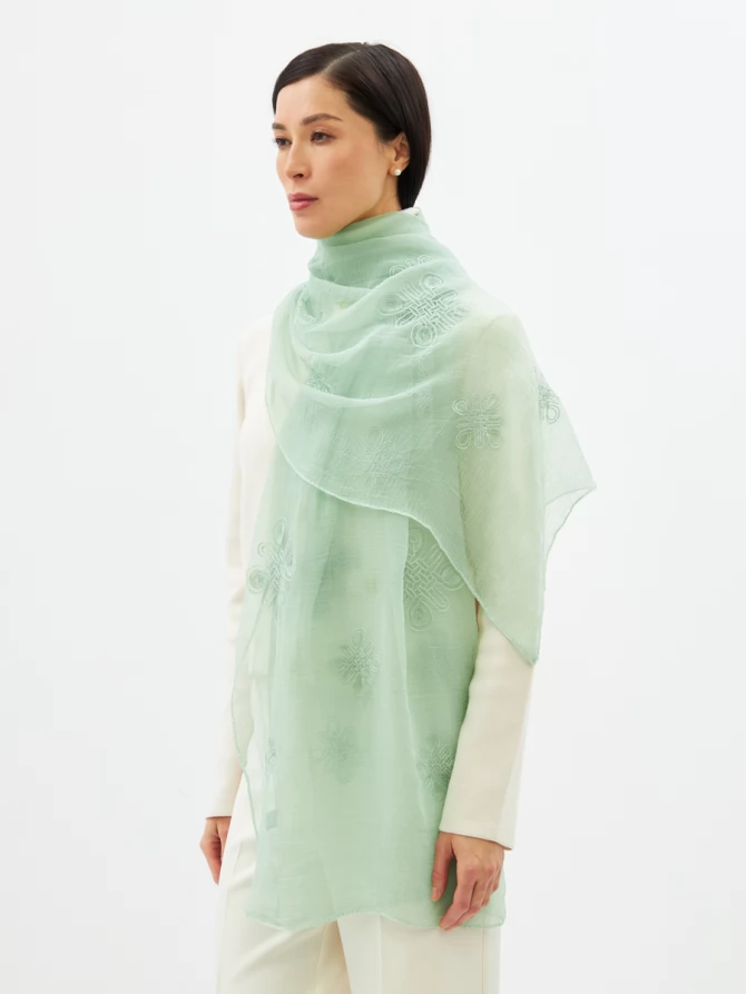 Палантин женский двусторонний с вышивкой Арт-деко