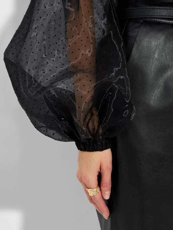 Блузка из органзы с мушками и галстуком OD-986-1 черный