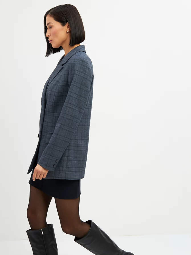Жакет двубортный на подкладке  OD-980-2 клетка серо-синяя