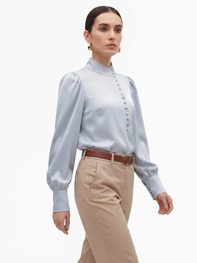 Блуза-косоворотка много пуговиц OD-550-20 серо-голубой