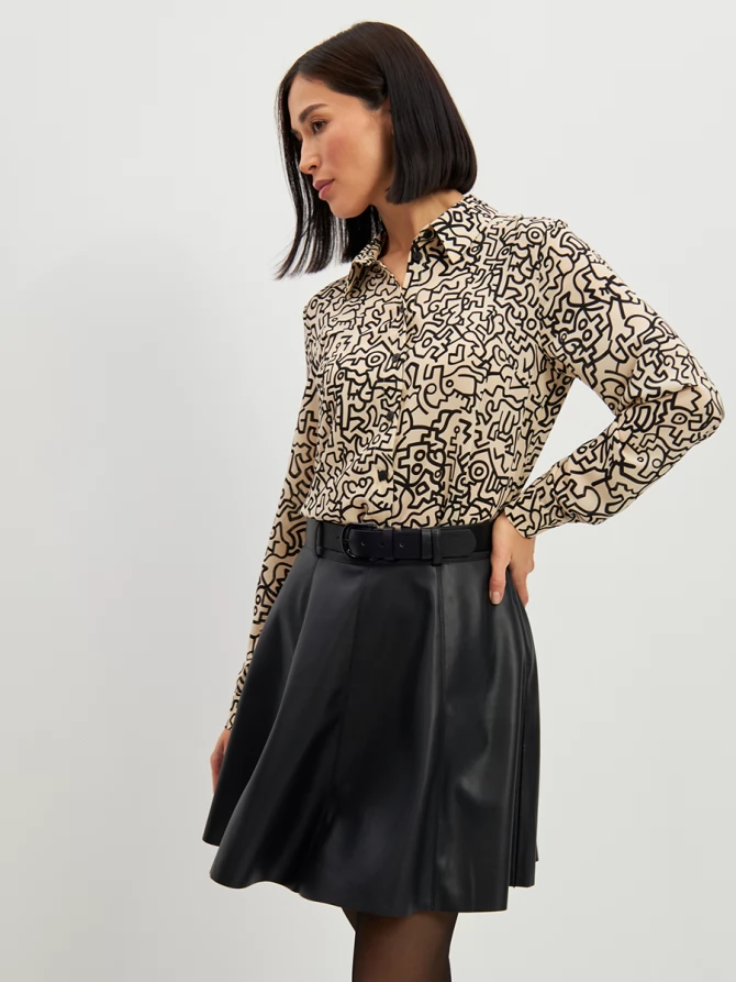 Блузка из шифона OD-887-3 молочный с черным