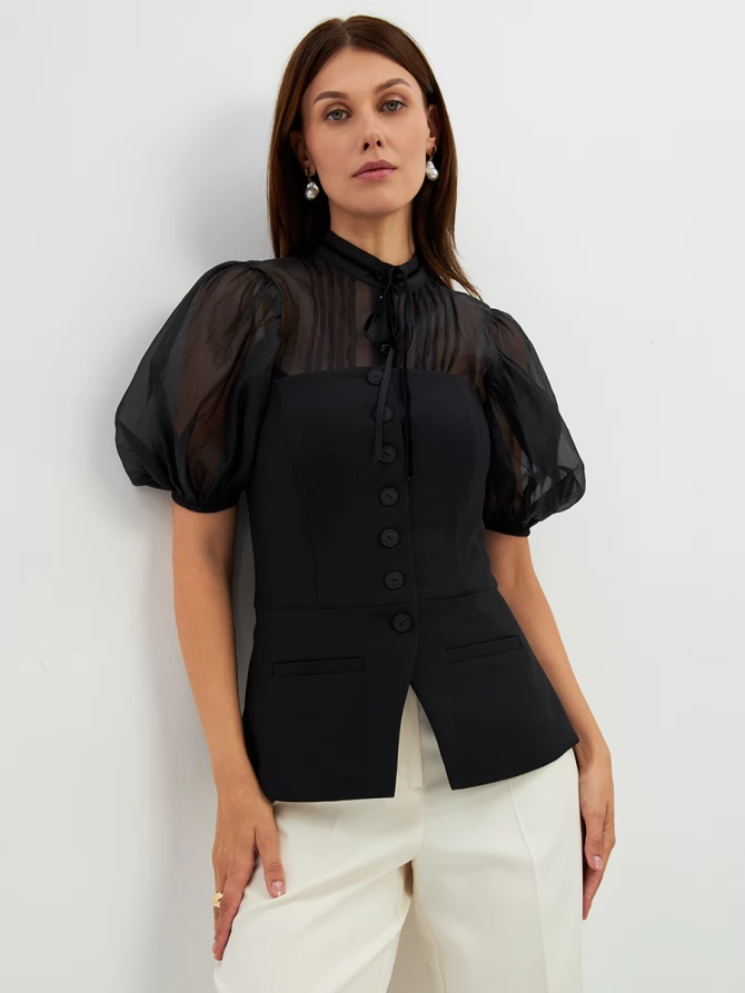 Блузка (корсет) из костюмной ткани на подкладке OD-908-1 черный