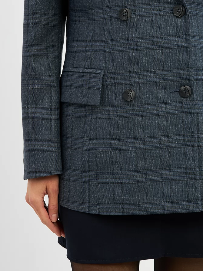 Жакет двубортный на подкладке  OD-980-2 клетка серо-синяя