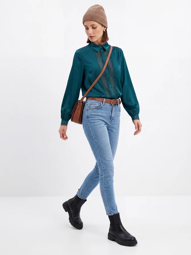 Блузка с кружевом OD-808-3 зеленый