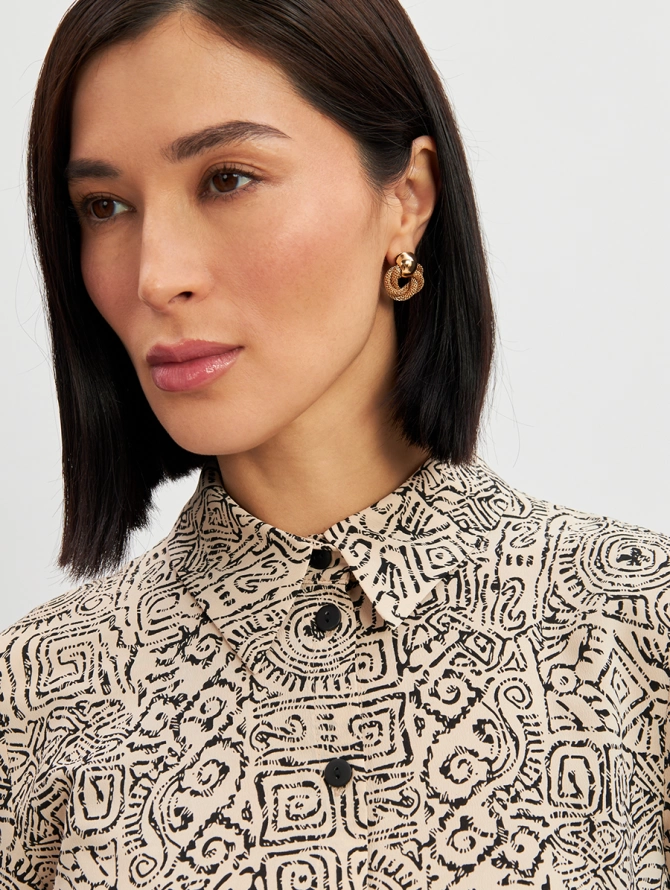 Блузка из шифона OD-887-2 бежевый с черным