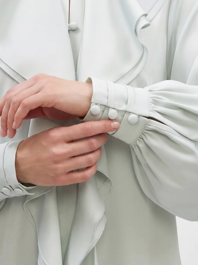 Блузка с отлетными рюшами OD-914-7 полынь