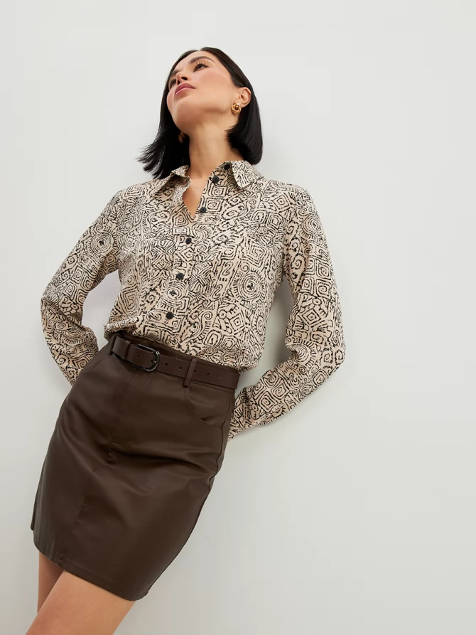 Блузка из шифона OD-887-2 бежевый с черным